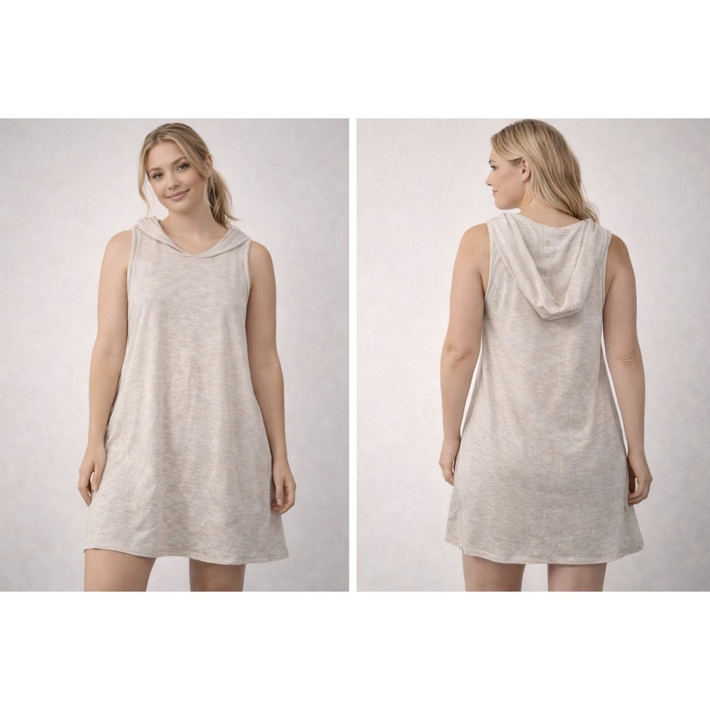 Tresics Beach Hooded Sleeveless Dress Women Small Oatmeal Beige Coastal Boho